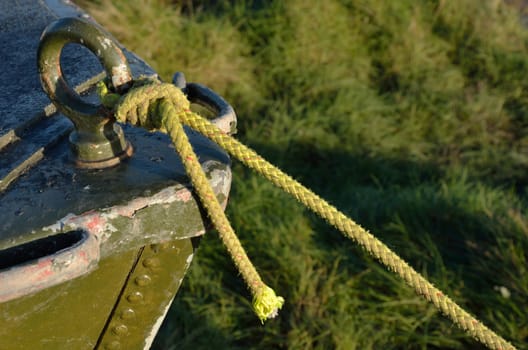 Close up of green boat bow