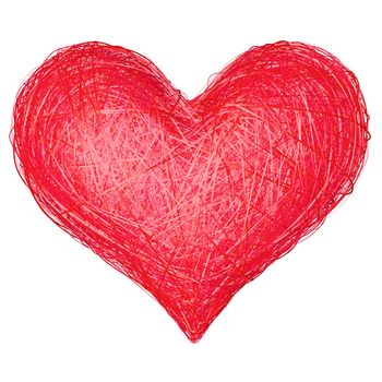 Heart shape composed of red ribbons isolated on white. High resolution 3D image