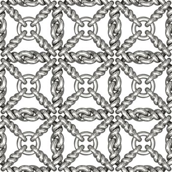 Seamless pattern of silver wire mesh or fence on white background. High resolution 3D image