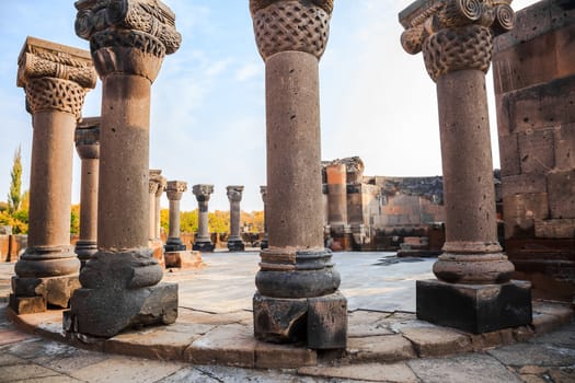 The Columns at Ruins Zvartnots Cathedral in Echmiadzin, Armenia