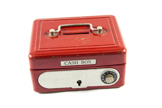 Red cash box on white background.