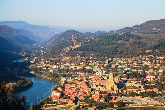 View of Mtskheta City and Svetitskhoveli Cathedral in Georgia