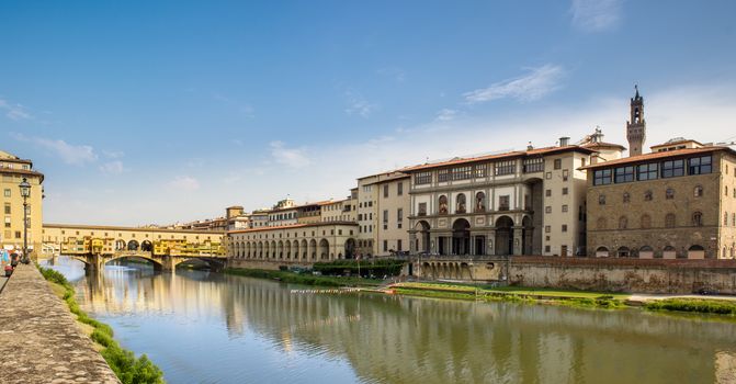 Florence, between the buildings of the old bridge passes the Vasari corridor that connects Palazzo Vecchio to Palazzo Pitti