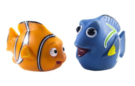 Amman, Jordan - November 1, 2014: Marlin cartoon fish toy character of Finding Nemo movie from Disney Pixar animation studio.