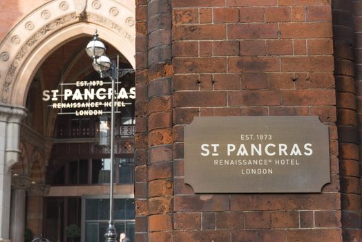 LONDON, UK - NOVEMBER 20: Detail of St. Pancras Renaissance Hotel entrance. November 20, 2014 in London. Formerly used as railway offices, the hotel was redeveloped and reopened in 2011.