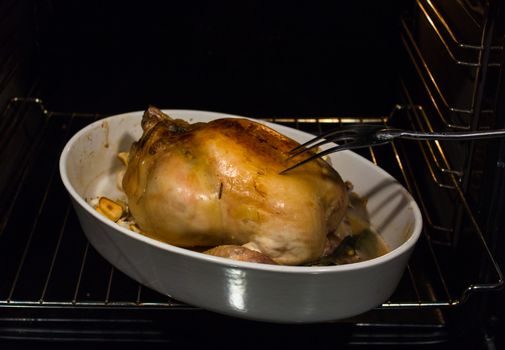 Chicken cooked in the oven with garlic rosemary lemon