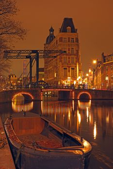 City scenic in Amsterdam Netherlands by night