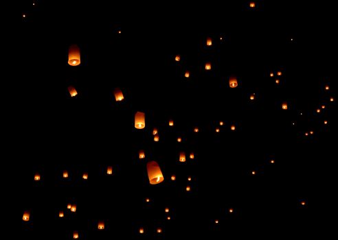 Floating lantern, Yi Peng Balloon Festival in Chiangmai Thailand 