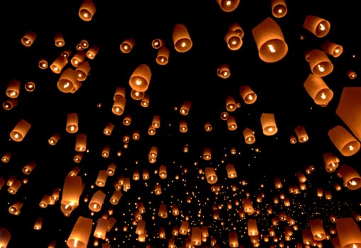 Floating lantern, Yi Peng Balloon Festival in Chiangmai Thailand 