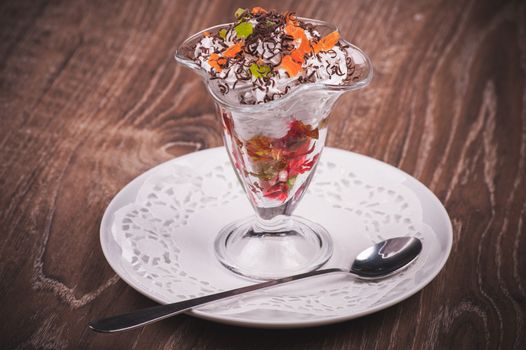 jelly dessert with whipped cream and chocolate