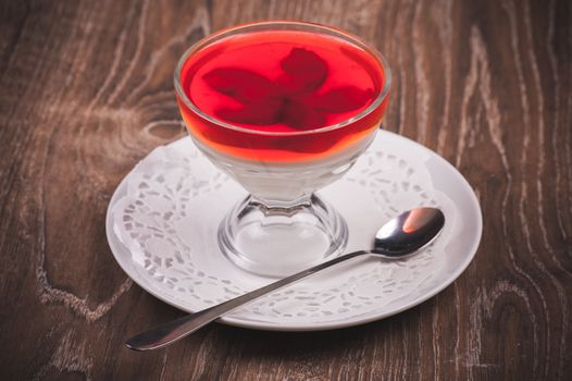 jelly dessert with whipped cream and fruit