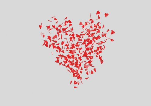 Red heart shape made of small hearts 3D Render