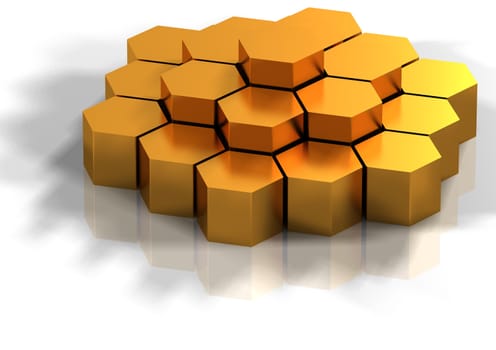 Yellow hexagonal background for business. Three-dimensional concept rendered.