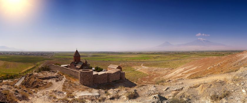 The Chorus temple Hor Virap in the mountains of Armenia