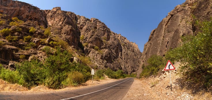 The asphalt road in the mountains of Armenia