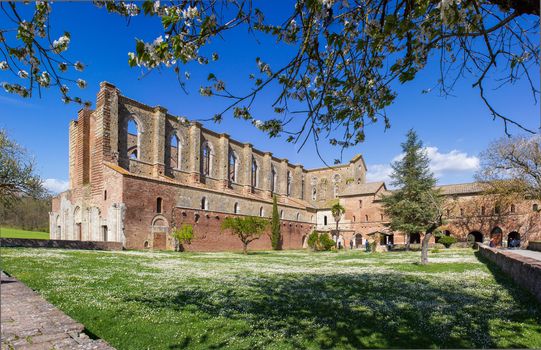 Abbey of San Galgano in the countryside of Siena in Tosacna