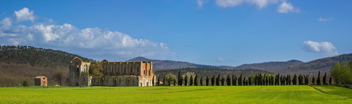 Abbey of San Galgano in the countryside of Siena in Tosacna