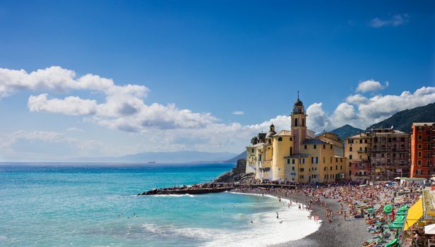 The town of Camogli on the banks of the Ligurian coast in Italy