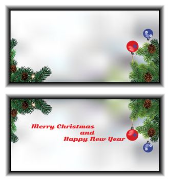 small-sided Christmas greeting card with gifts, fir branches