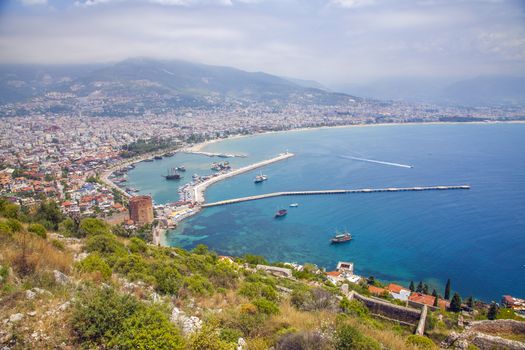 Alanya city hill, city coast, view from castle. Turkey