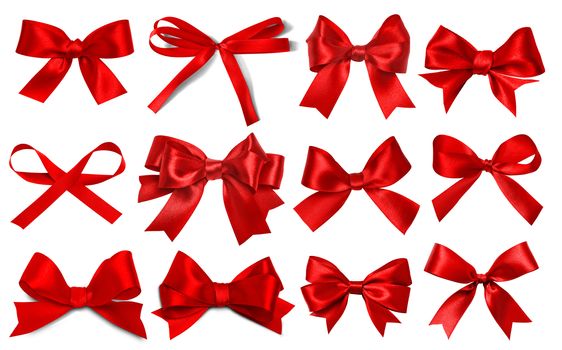 Shiny red satin ribbon on white background