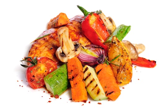 grilled chicken fillet and big pieces of vegetables