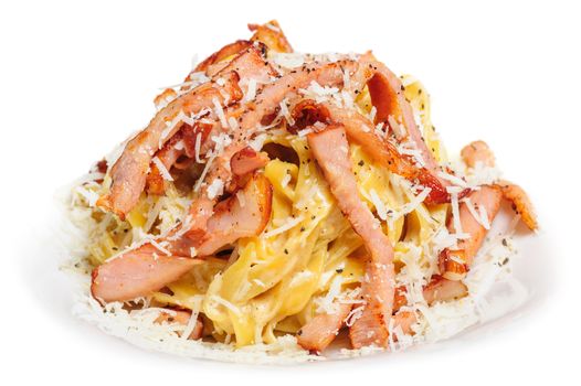Porion of Pasta Carbonara with bacon and cheese