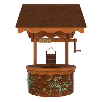 3D digital render of an old wishing well isolated on white background