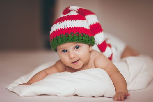 christmas baby girl newborn in new year hat 