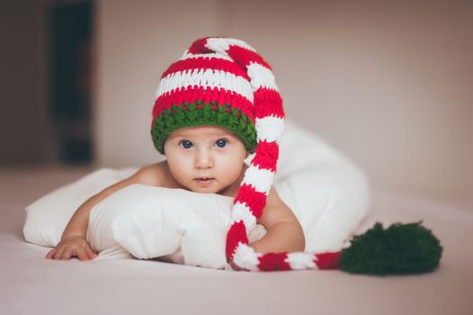 christmas baby girl newborn in new year hat 