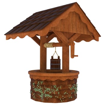 3D digital render of an old wishing well isolated on white background