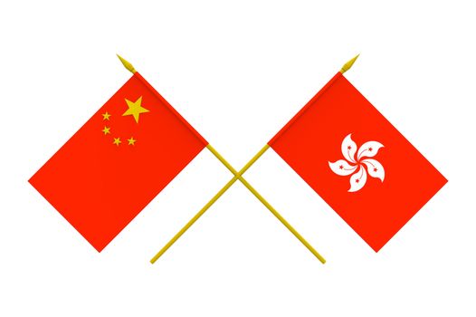 Flags of China and Hong Kong, 3d render, isolated