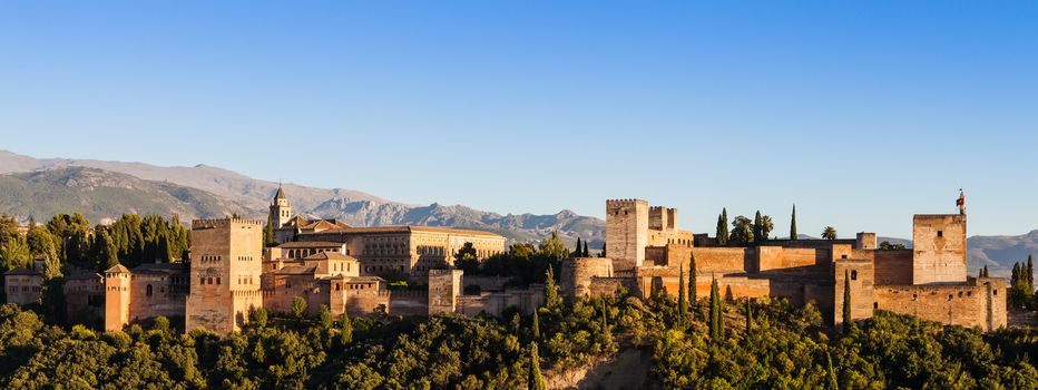 Famous Alhambra Royal Palace (UNESCO heritage) from the view point in front of the Alhambra hill