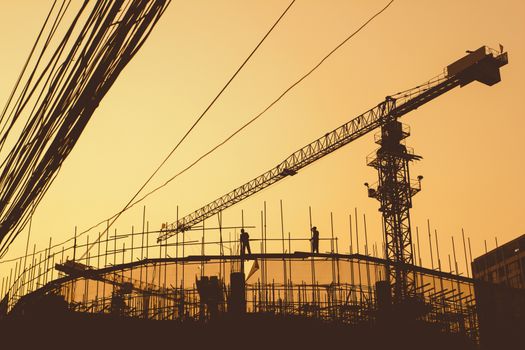 Construction workers and scaffolding 