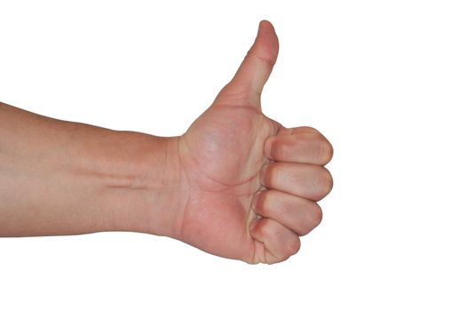 Isolated hand with thumb up on the white background.