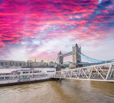 London. Amazing view of Tower Bridge and river Thames at sunset.