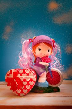 toy and gift with blue background, valentines day  concept