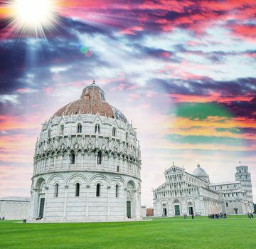 Stunning sunset view of Square of Miracles, Pisa