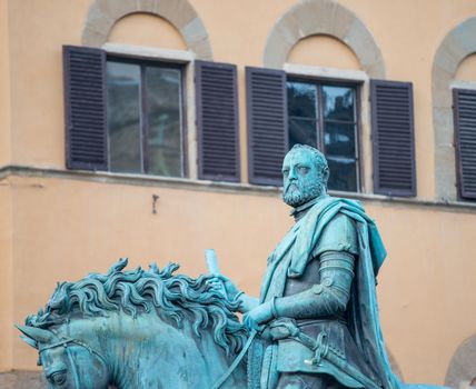 Equestrian statue of Cosimo I de' Medici on the Piazza della Signoria, by Giambologna. Florence, Italy