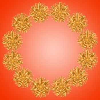 Stylish pattern with from brown flowers on red gradient. Floral trendy seamless ornament on the red background.