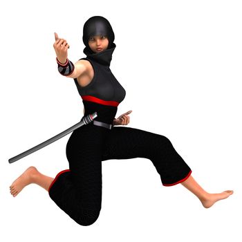 3D digital render of a ninja isolated on white background
