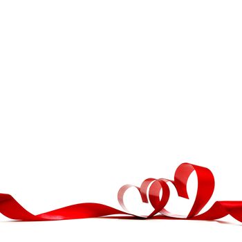 Red heart ribbon bow isolated on white background