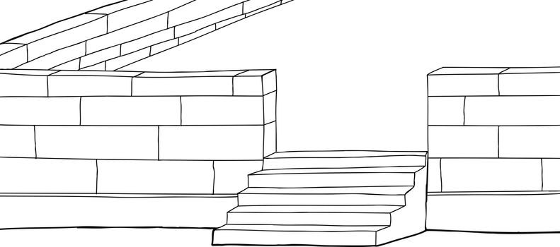 Outline cartoon of patio with stairs background illustration