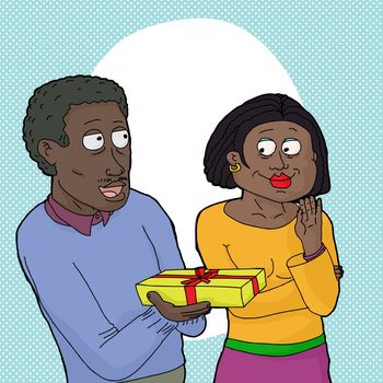 Cartoon of close African couple over isolated white background