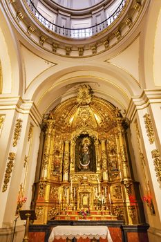 Basilica Dome Mary Baby Jesus Statue Santa Iglesia Collegiata de San Isidro Madrid Spain. Named after Patron Saint of Madrid, Saint Isidore, Church was created in 1651