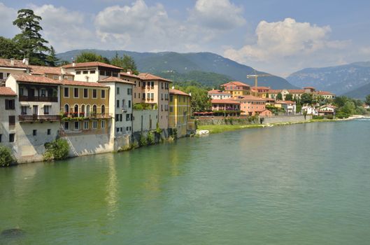 Riverbank of the river Brenta in the city of  Bassano del Grappa, northern Italy