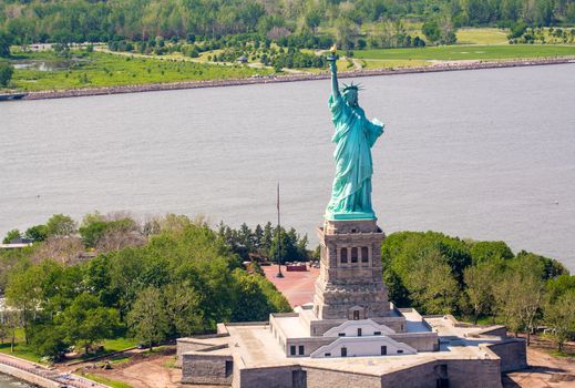 Aerial view of Statue of Liberty, New York City.