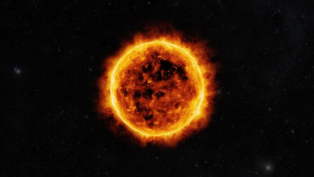 Sun surface with solar flares. 3D animation