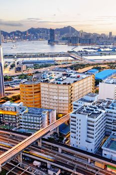 Kowloon at sunset, hongkong downtown area