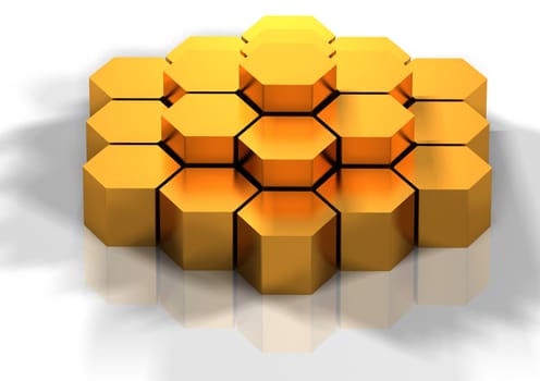 Yellow hexagonal background for business. Three-dimensional concept rendered.